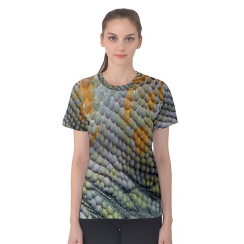 Macro Of Chameleon Skin Texture Background Women s Cotton Tee by Simbadda