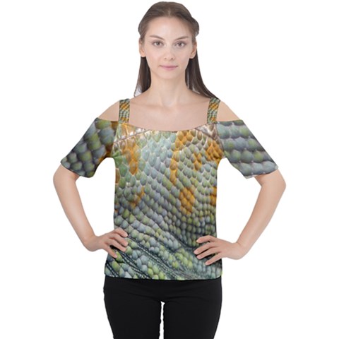 Macro Of Chameleon Skin Texture Background Women s Cutout Shoulder Tee by Simbadda