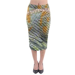 Macro Of Chameleon Skin Texture Background Midi Pencil Skirt by Simbadda