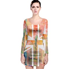 Union Jack Abstract Watercolour Painting Long Sleeve Bodycon Dress by Simbadda