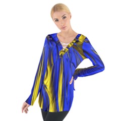 Blue And Gold Fractal Lava Women s Tie Up Tee by Simbadda