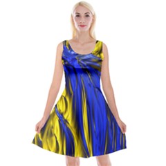 Blue And Gold Fractal Lava Reversible Velvet Sleeveless Dress by Simbadda