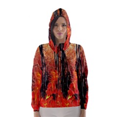 Forest Fire Fractal Background Hooded Wind Breaker (women) by Simbadda