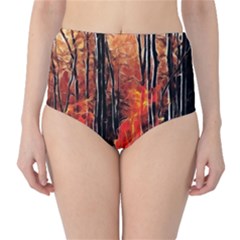 Forest Fire Fractal Background High-waist Bikini Bottoms by Simbadda