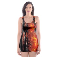 Forest Fire Fractal Background Skater Dress Swimsuit by Simbadda