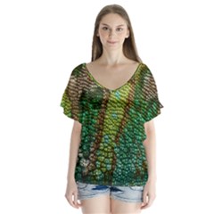 Colorful Chameleon Skin Texture Flutter Sleeve Top by Simbadda