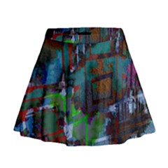 Dark Watercolor On Partial Image Of San Francisco City Mural Usa Mini Flare Skirt