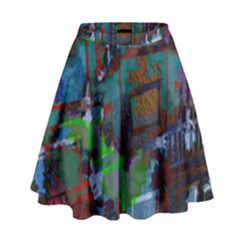 Dark Watercolor On Partial Image Of San Francisco City Mural Usa High Waist Skirt