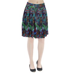 Dark Watercolor On Partial Image Of San Francisco City Mural Usa Pleated Skirt