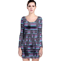 Techno Fractal Wallpaper Long Sleeve Bodycon Dress by Simbadda