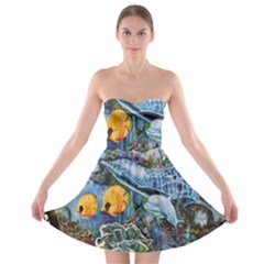 Colorful Aquatic Life Wall Mural Strapless Bra Top Dress by Simbadda