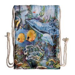 Colorful Aquatic Life Wall Mural Drawstring Bag (large) by Simbadda