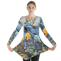 Colorful Aquatic Life Wall Mural Long Sleeve Tunic  by Simbadda