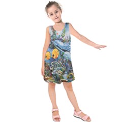 Colorful Aquatic Life Wall Mural Kids  Sleeveless Dress by Simbadda