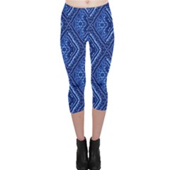 Blue Fractal Background Capri Leggings  by Simbadda