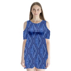 Blue Fractal Background Shoulder Cutout Velvet  One Piece