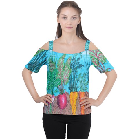 Mural Displaying Array Of Garden Vegetables Women s Cutout Shoulder Tee by Simbadda