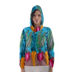 Mural Displaying Array Of Garden Vegetables Hooded Wind Breaker (women) by Simbadda