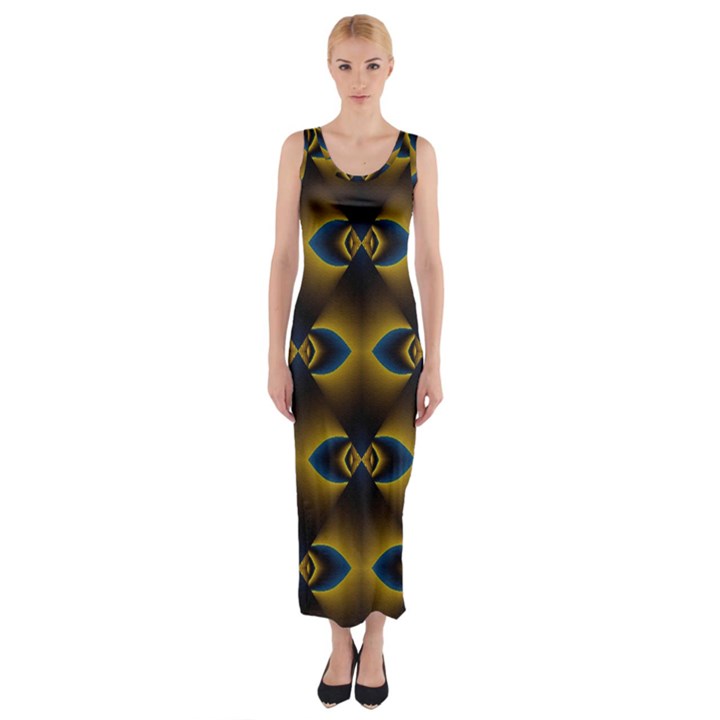 Fractal Multicolored Background Fitted Maxi Dress