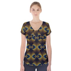 Fractal Multicolored Background Short Sleeve Front Detail Top by Simbadda