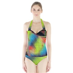 Punctulated Colorful Ground Noise Nervous Sorcery Sight Screen Pattern Halter Swimsuit by Simbadda