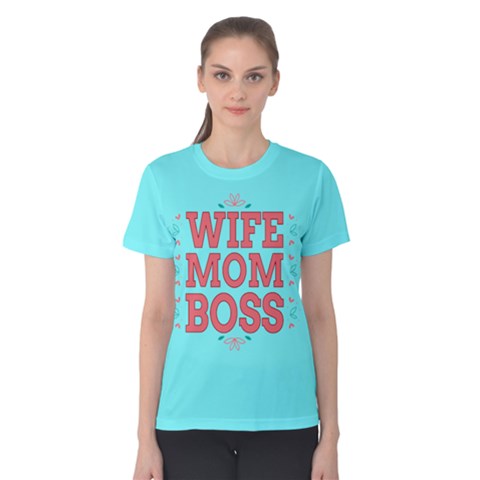 Sky Blue & Red Wife Mom Boss Women s Cotton Tee by ThinkOutisdeTheBox