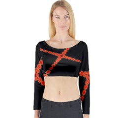 Red Fractal Cross Digital Computer Graphic Long Sleeve Crop Top by Simbadda