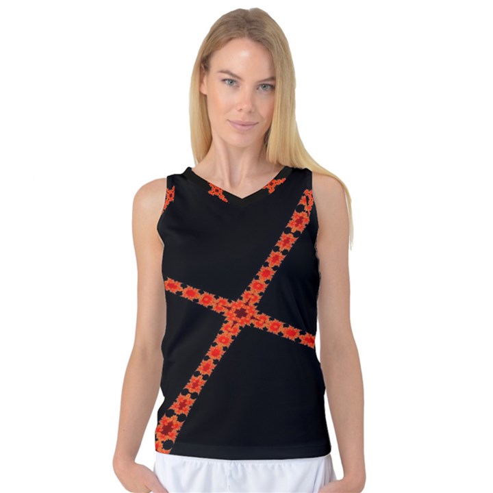 Red Fractal Cross Digital Computer Graphic Women s Basketball Tank Top