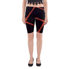 Red Fractal Cross Digital Computer Graphic Yoga Cropped Leggings by Simbadda