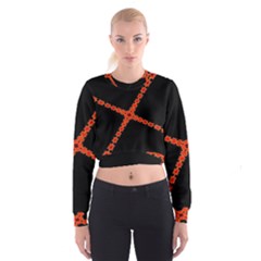 Red Fractal Cross Digital Computer Graphic Women s Cropped Sweatshirt by Simbadda