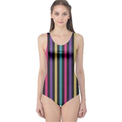 Stripes Colorful Multi Colored Bright Stripes Wallpaper Background Pattern One Piece Swimsuit by Simbadda