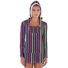 Stripes Colorful Multi Colored Bright Stripes Wallpaper Background Pattern Women s Long Sleeve Hooded T-shirt by Simbadda