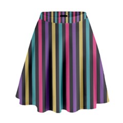 Stripes Colorful Multi Colored Bright Stripes Wallpaper Background Pattern High Waist Skirt by Simbadda