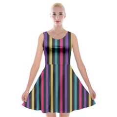 Stripes Colorful Multi Colored Bright Stripes Wallpaper Background Pattern Velvet Skater Dress by Simbadda