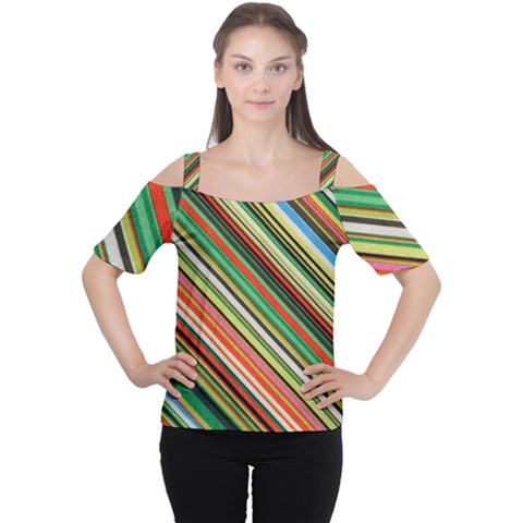 Colorful Stripe Background Women s Cutout Shoulder Tee by Simbadda