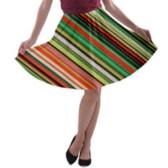 Colorful Stripe Background A-line Skater Skirt by Simbadda