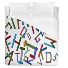 Colorful Letters From Wood Ice Cream Stick Isolated On White Background Duvet Cover (queen Size) by Simbadda