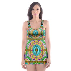 Gold Silver And Bloom Mandala Skater Dress Swimsuit