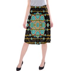 Gold Silver And Bloom Mandala Midi Beach Skirt by pepitasart