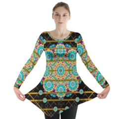 Gold Silver And Bloom Mandala Long Sleeve Tunic  by pepitasart