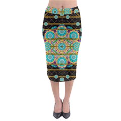 Gold Silver And Bloom Mandala Midi Pencil Skirt by pepitasart