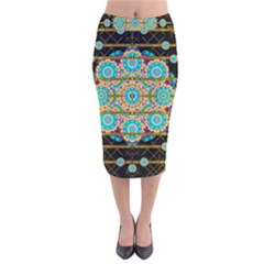 Gold Silver And Bloom Mandala Velvet Midi Pencil Skirt by pepitasart