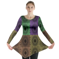 Creative Digital Pattern Computer Graphic Long Sleeve Tunic  by Simbadda