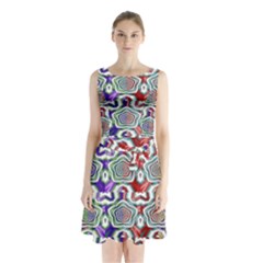 Digital Patterned Ornament Computer Graphic Sleeveless Chiffon Waist Tie Dress by Simbadda