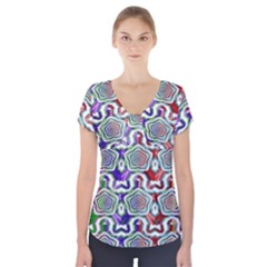 Digital Patterned Ornament Computer Graphic Short Sleeve Front Detail Top by Simbadda