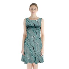 Fractal Waves Background Wallpaper Sleeveless Chiffon Waist Tie Dress by Simbadda