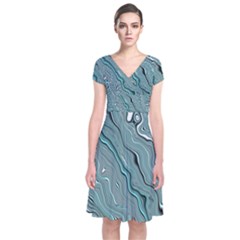 Fractal Waves Background Wallpaper Short Sleeve Front Wrap Dress by Simbadda