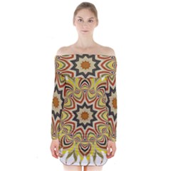 Abstract Geometric Seamless Ol Ckaleidoscope Pattern Long Sleeve Off Shoulder Dress by Simbadda