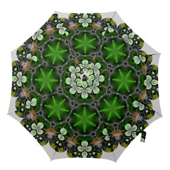 Green Flower In Kaleidoscope Hook Handle Umbrellas (small) by Simbadda