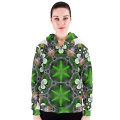 Green Flower In Kaleidoscope Women s Zipper Hoodie by Simbadda